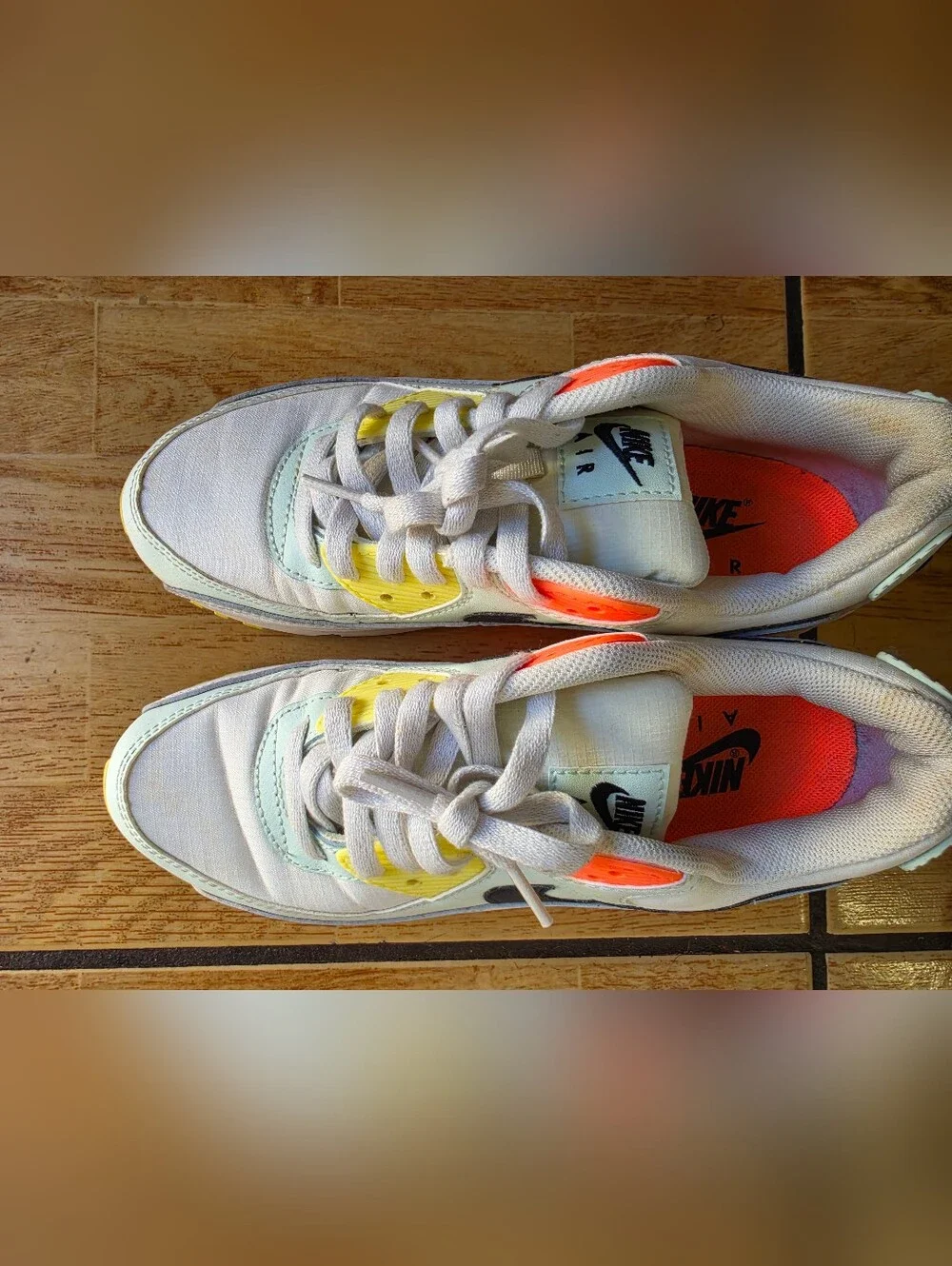 Nike Women's Air Sneakers in White with Yellow & Orange Accents 8.5